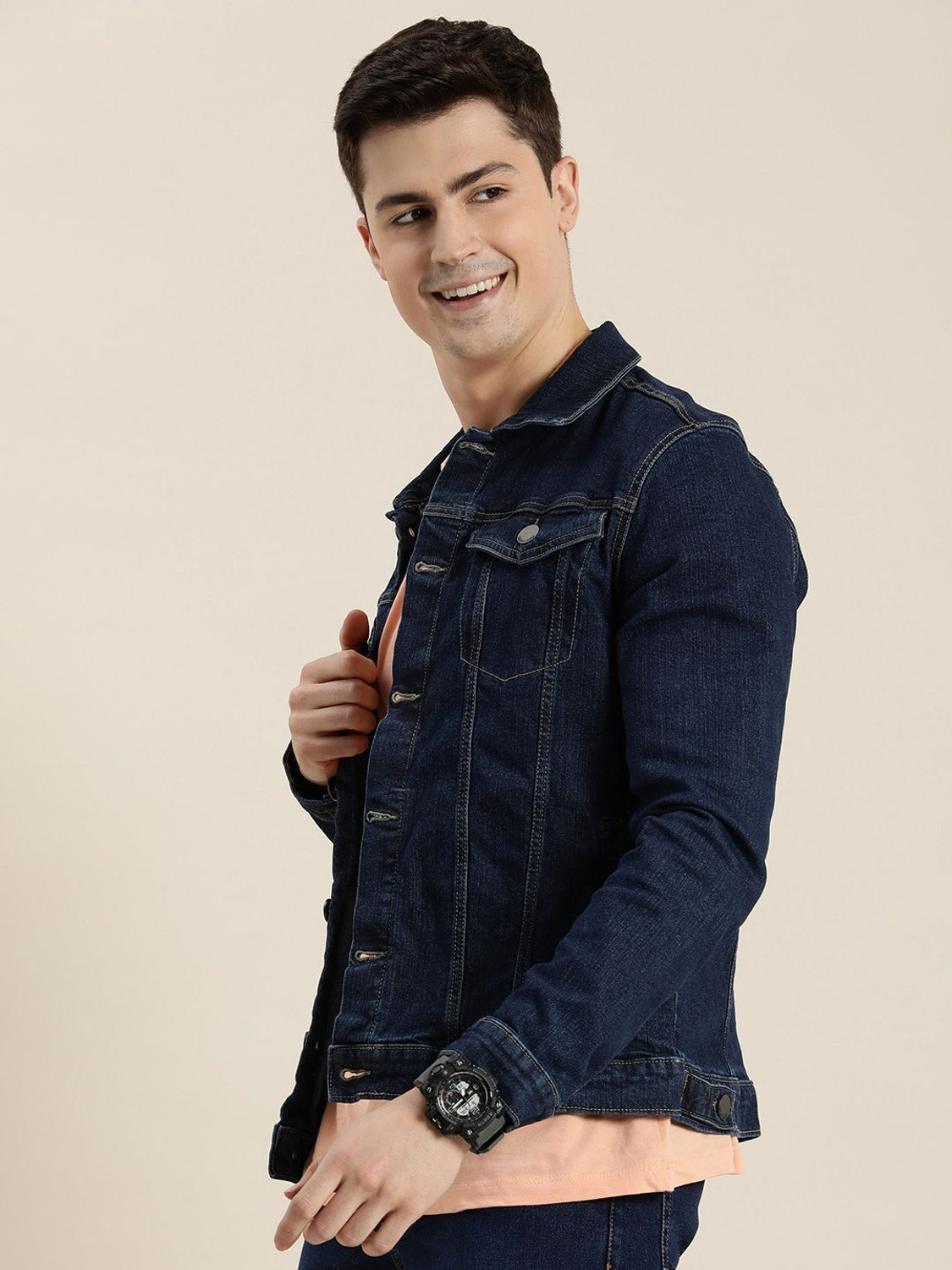 Image of HERE&NOW Men Self Design Denim Jacket
