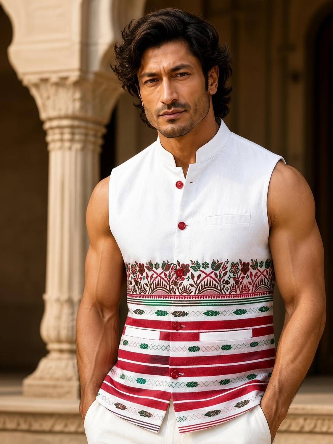 Adivasi Sleeveless Striped Men Jacket