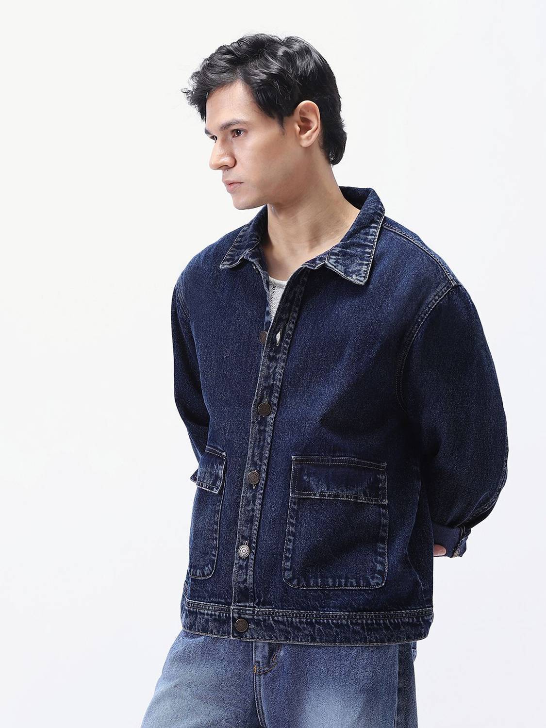 Urbano Full Sleeve Solid Blue Denim Jacket - Image 2