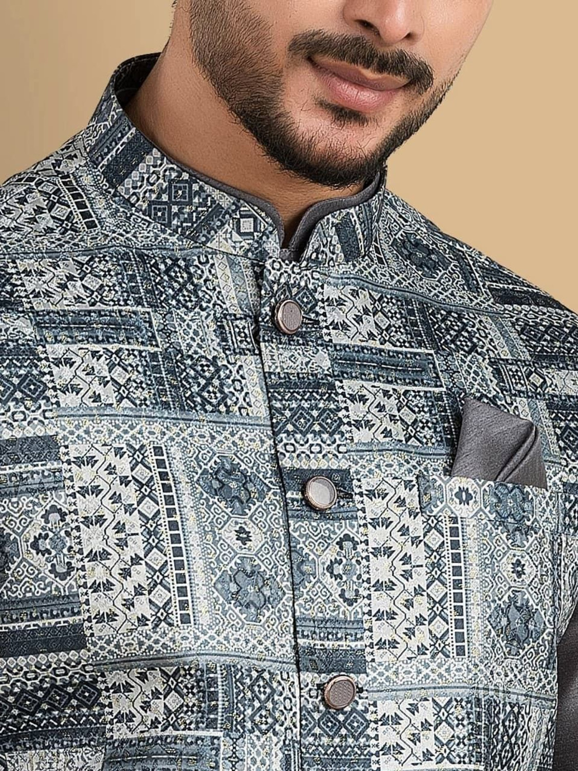Image of TRENDS OF ETHNIC Sleeveless Geometric Print Men Jacket