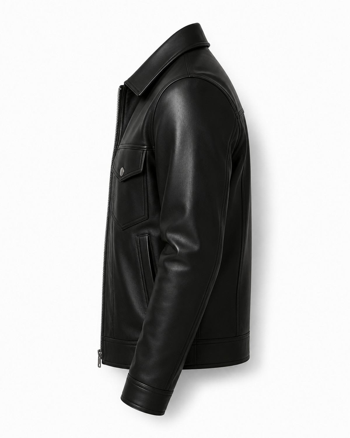 Image of Qulvani Men Solid Leather Jacket