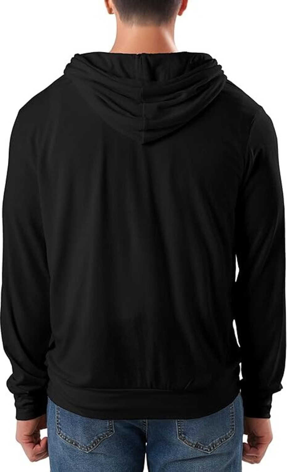 Image of Try This Solid Men Hooded Neck Black T-Shirt