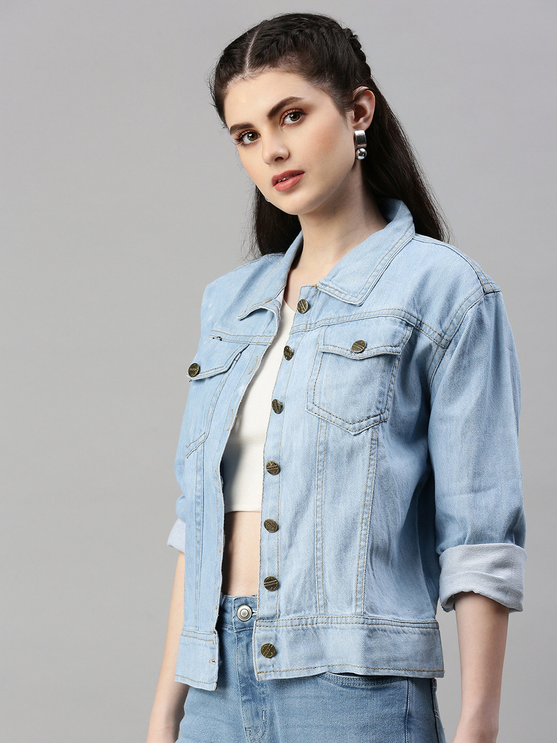 Image of VOGATI Full Sleeve Solid Women Denim Jacket