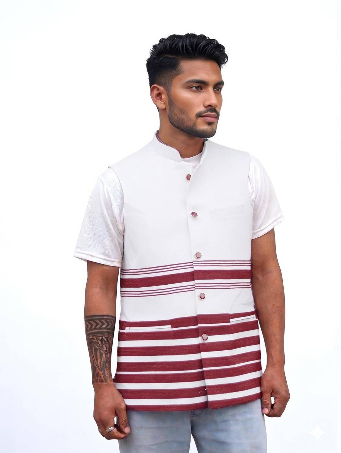 ADIVASI SHOP Sleeveless Striped Men & Women Jacket