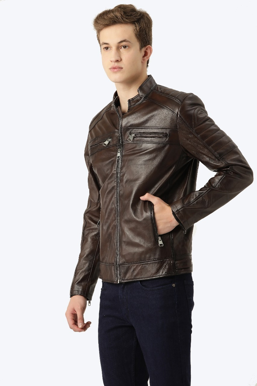 Image of Leather Retail Full Sleeve Solid Men Jacket