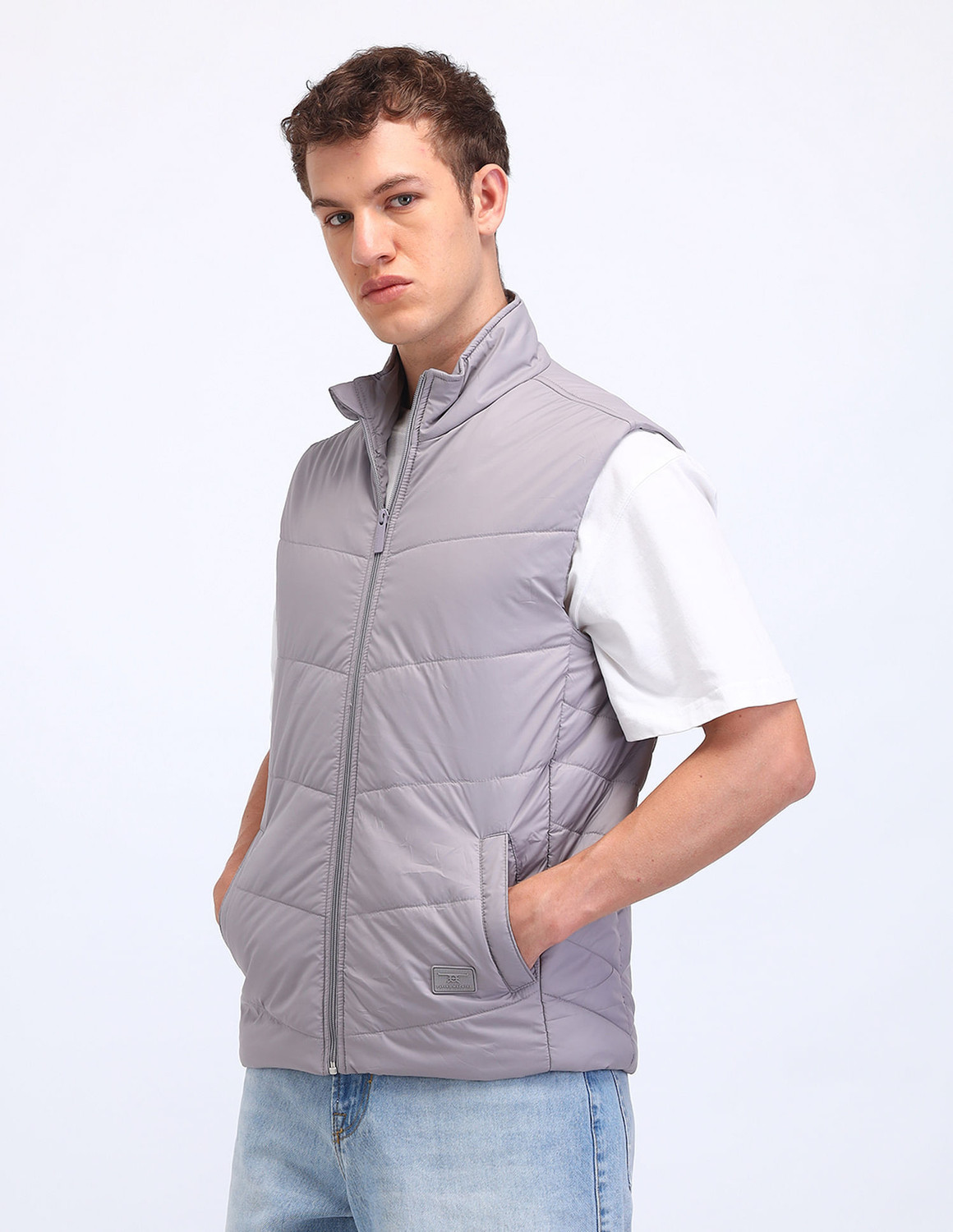 Image of FLYING MACHINE Sleeveless Solid Men Jacket