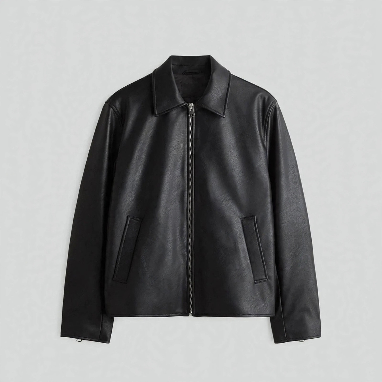 Image of exvon Men Solid Leather Jacket