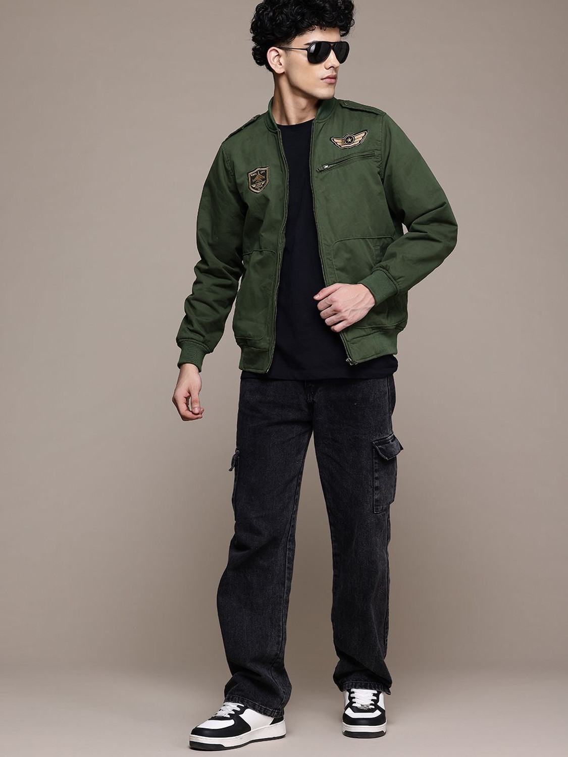 Image of Roadster Men Solid Bomber Jacket
