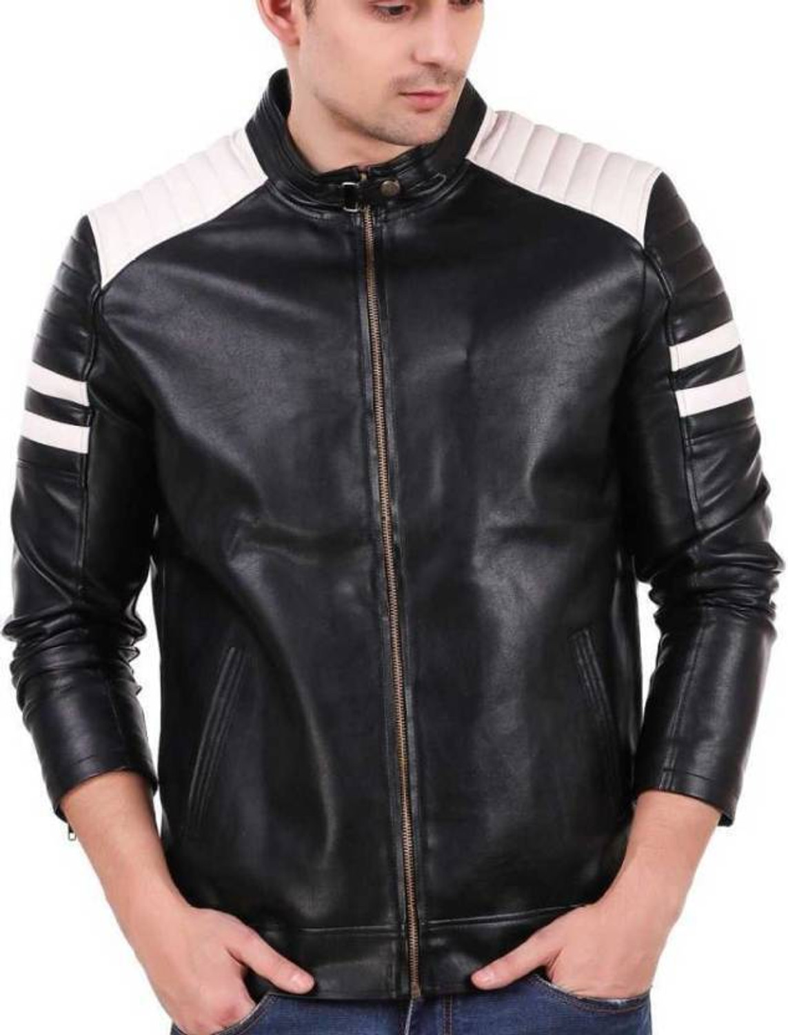 Image of Leather Retail Full Sleeve Colorblock Men Jacket