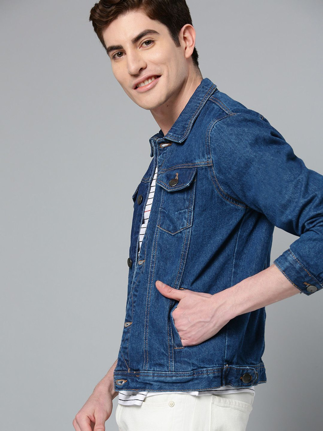 Image of Mast & Harbour Full Sleeve Washed Men Denim Denim Jacket