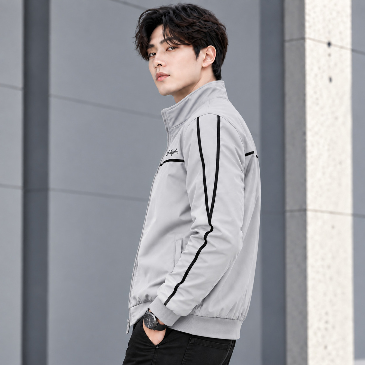 Image of HOLDIT Men Striped Bomber Jacket