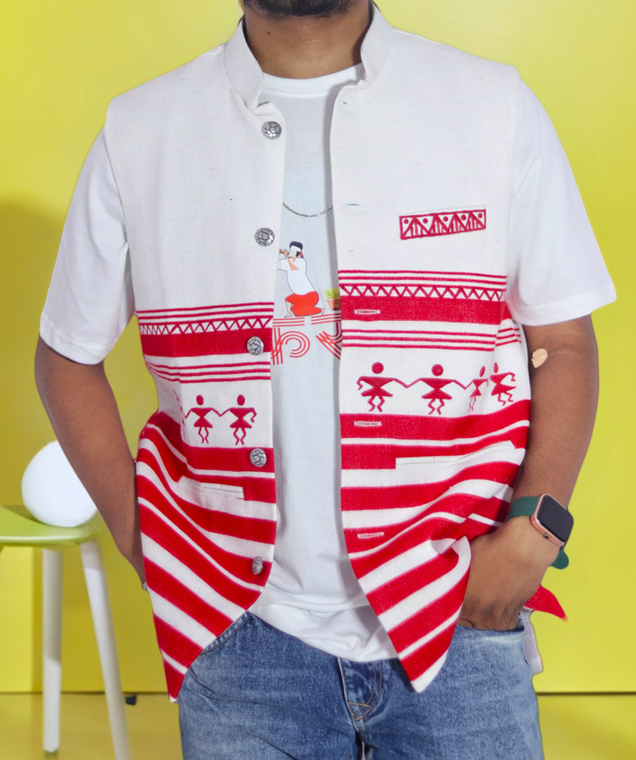Image of ADIVASI SHOP Half Sleeve Striped Men & Women Jacket
