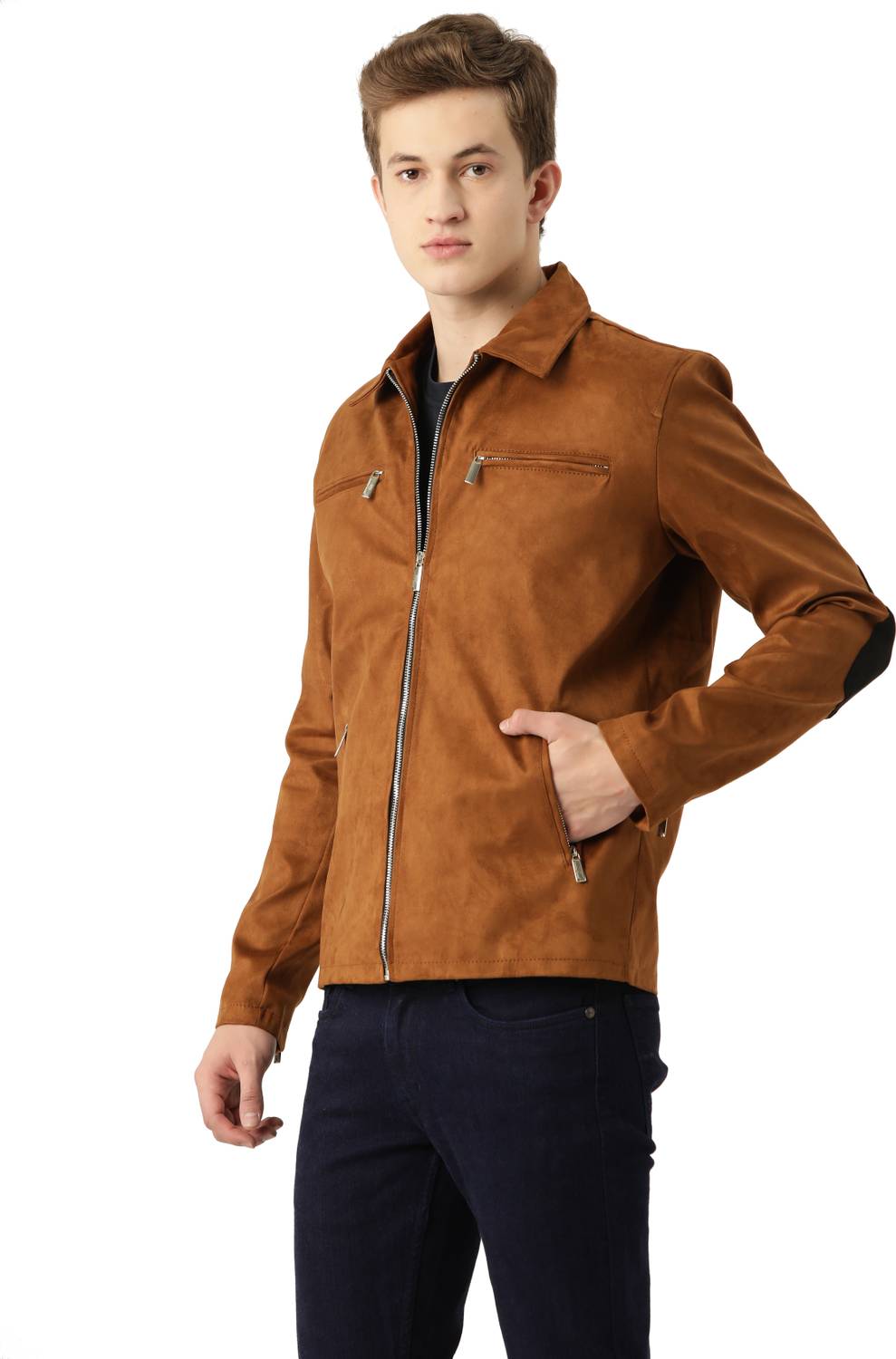 Leather Solid Full Sleeve Jacket for Men - Image 3