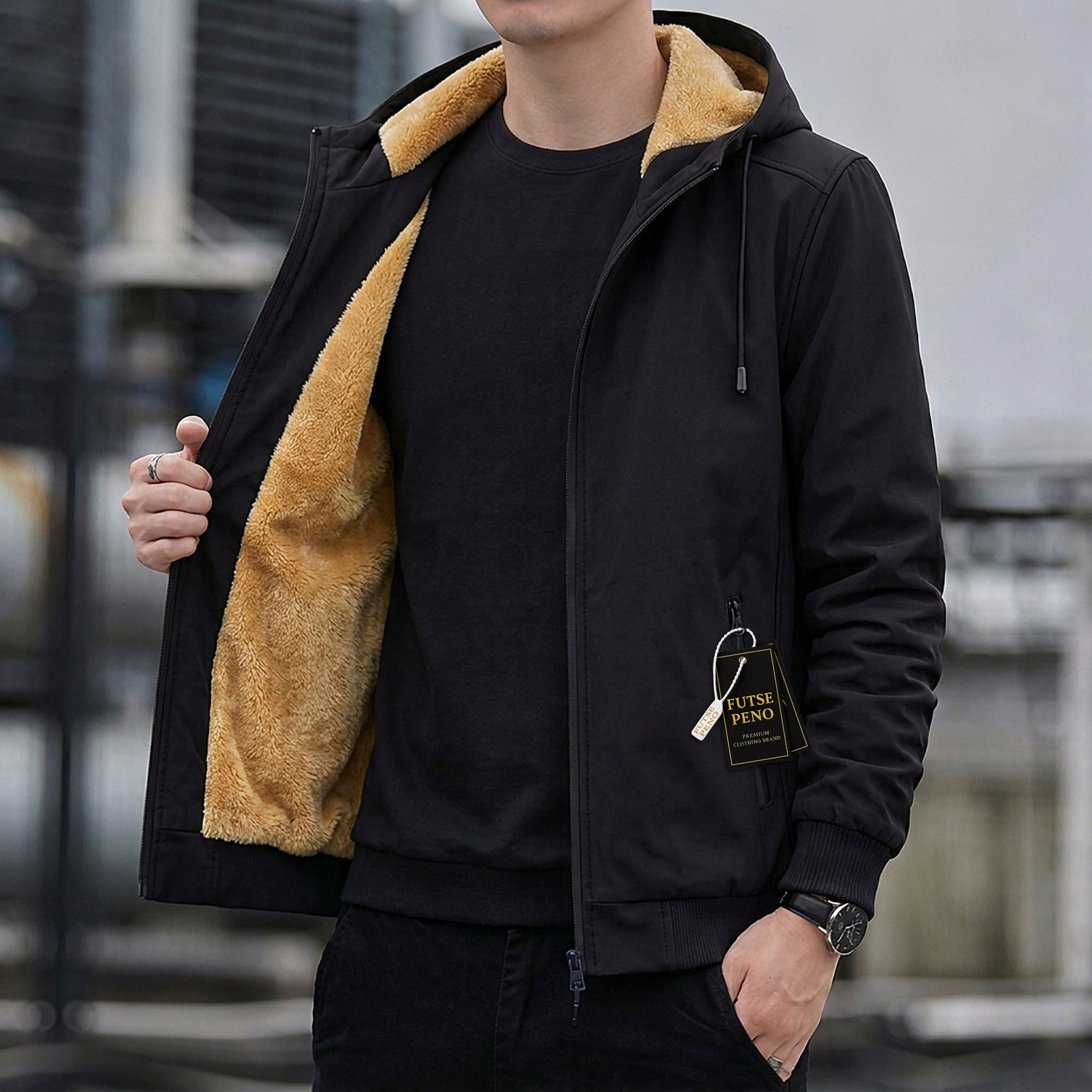 Image of FUTSE PENO Men Solid Bomber Jacket