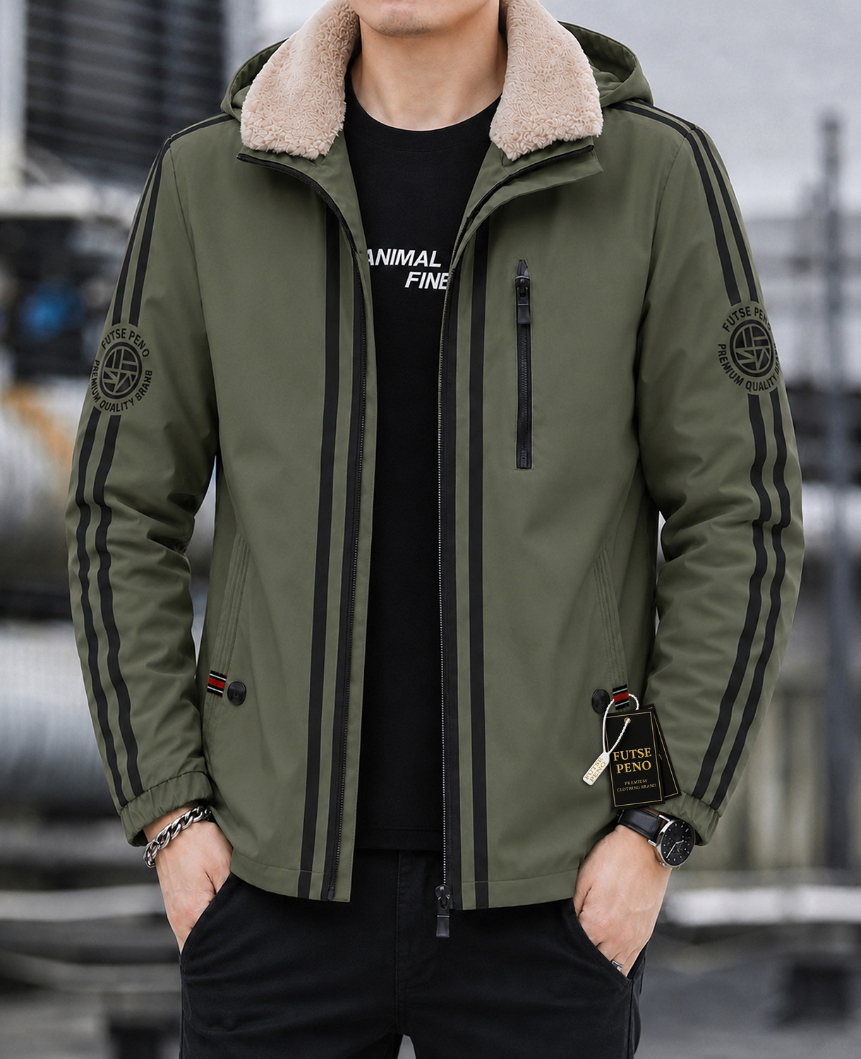 Image of FUTSE PENO Men Striped Casual Jacket
