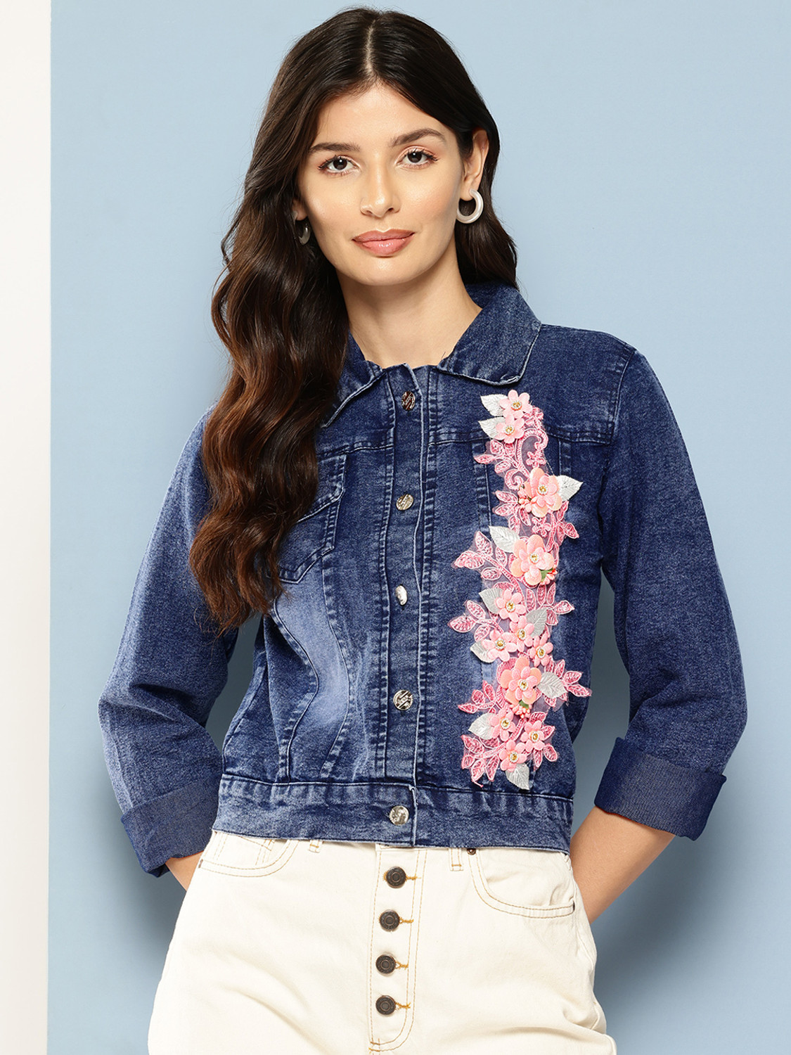 Image of Aarika Women Washed Denim Jacket