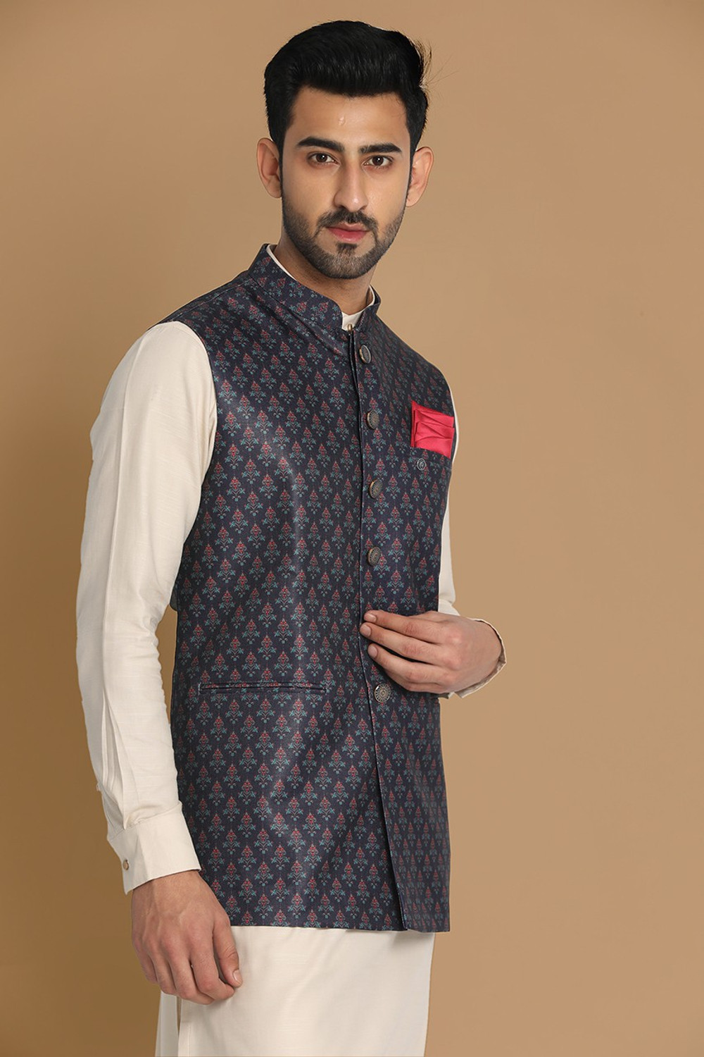 Image of MANYAVAR Sleeveless Printed Men Jacket