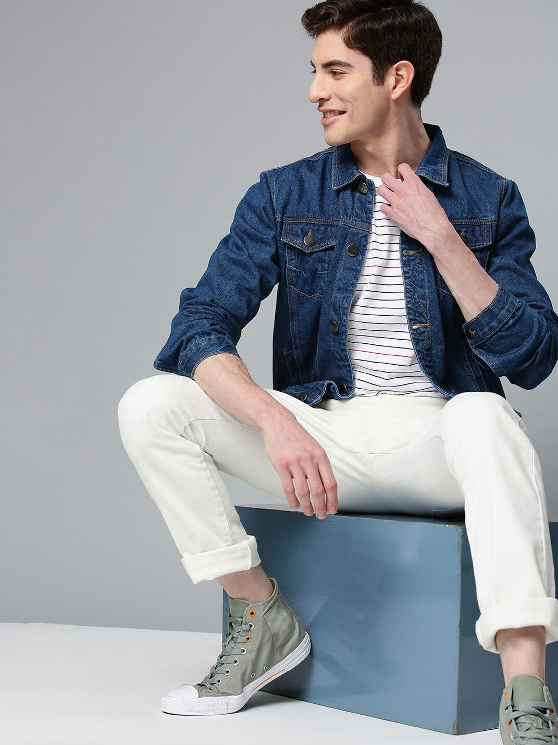 Image of Mast & Harbour Full Sleeve Washed Men Denim Denim Jacket