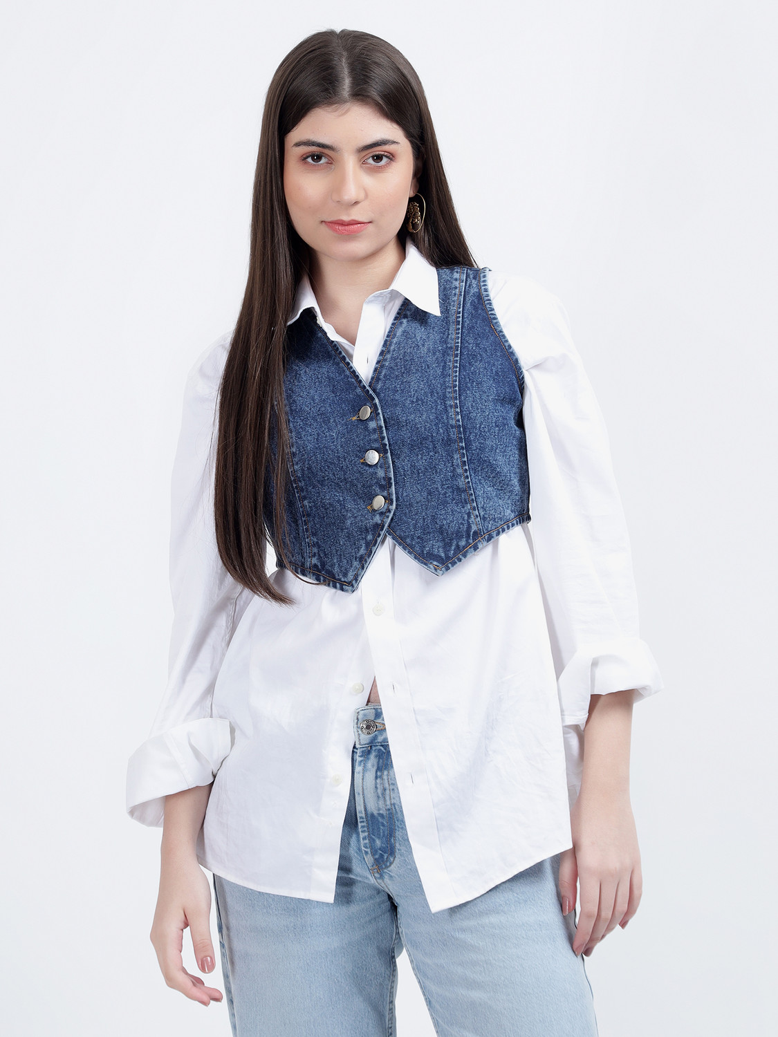 Image of DRAPE AND DAZZLE Sleeveless Washed Women Jacket