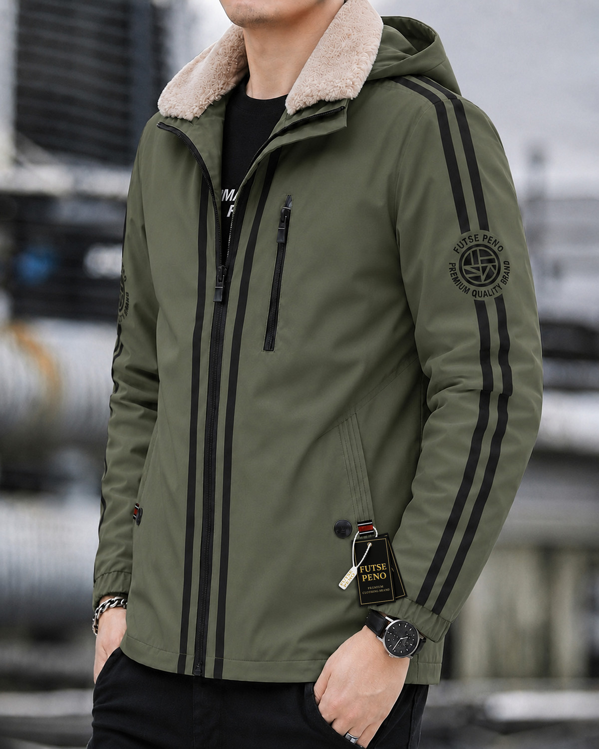 Image of FUTSE PENO Men Striped Casual Jacket