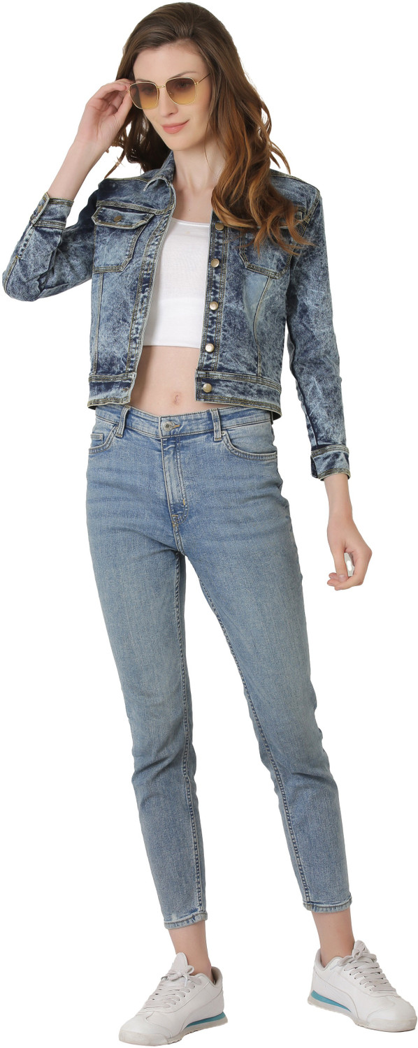 Image of SAAKAA Full Sleeve Washed Women Denim Jacket