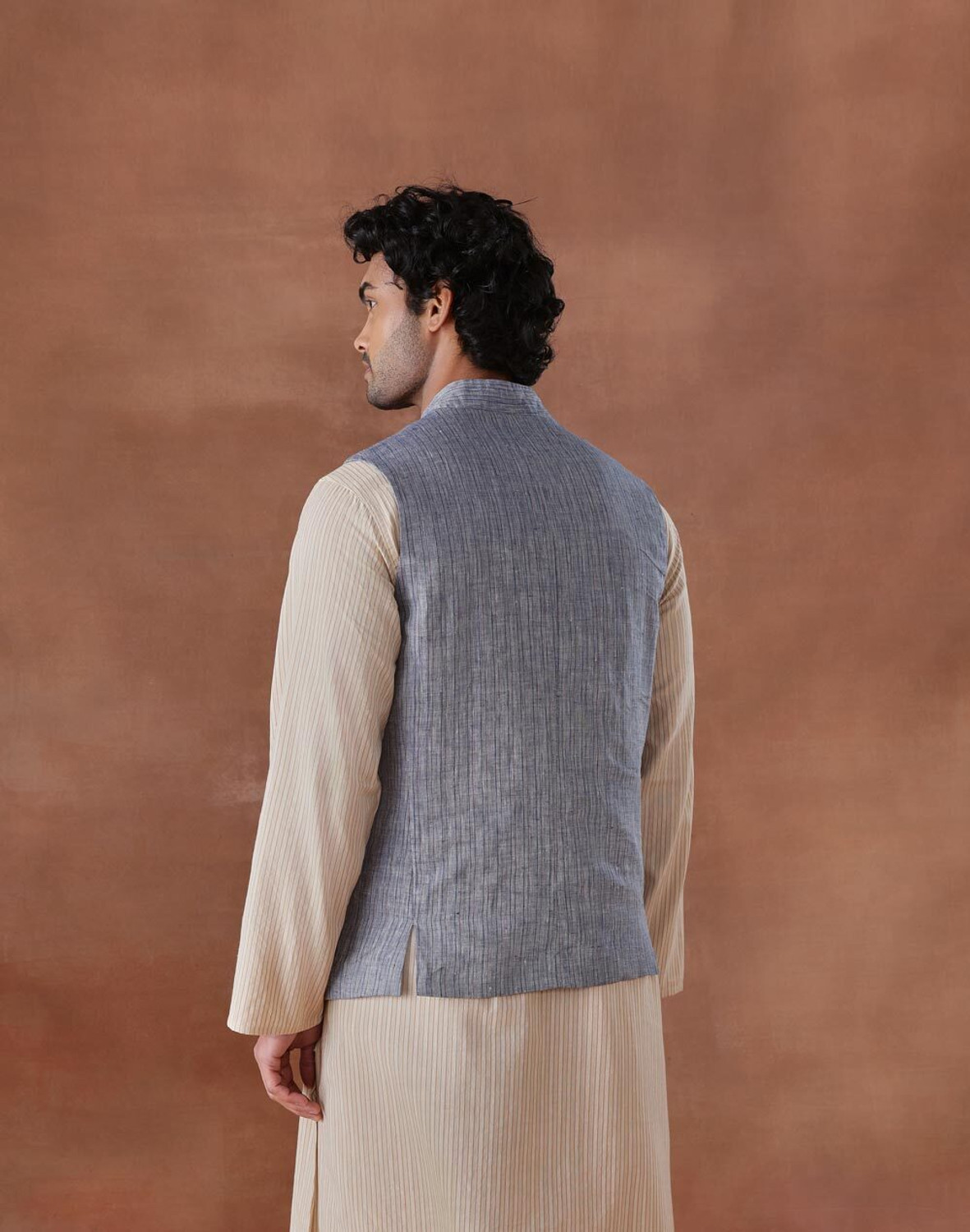 Image of Fabindia Sleeveless Striped Men Jacket
