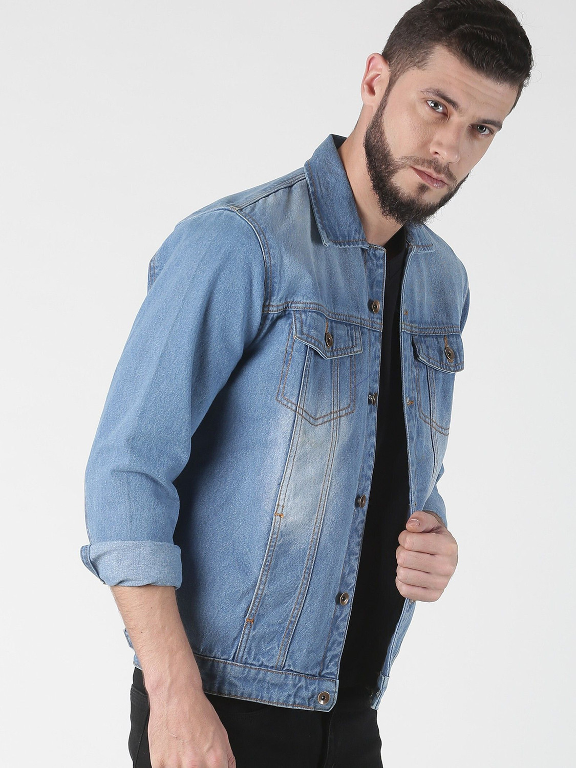 Image of VROJASS Men Solid Denim Jacket