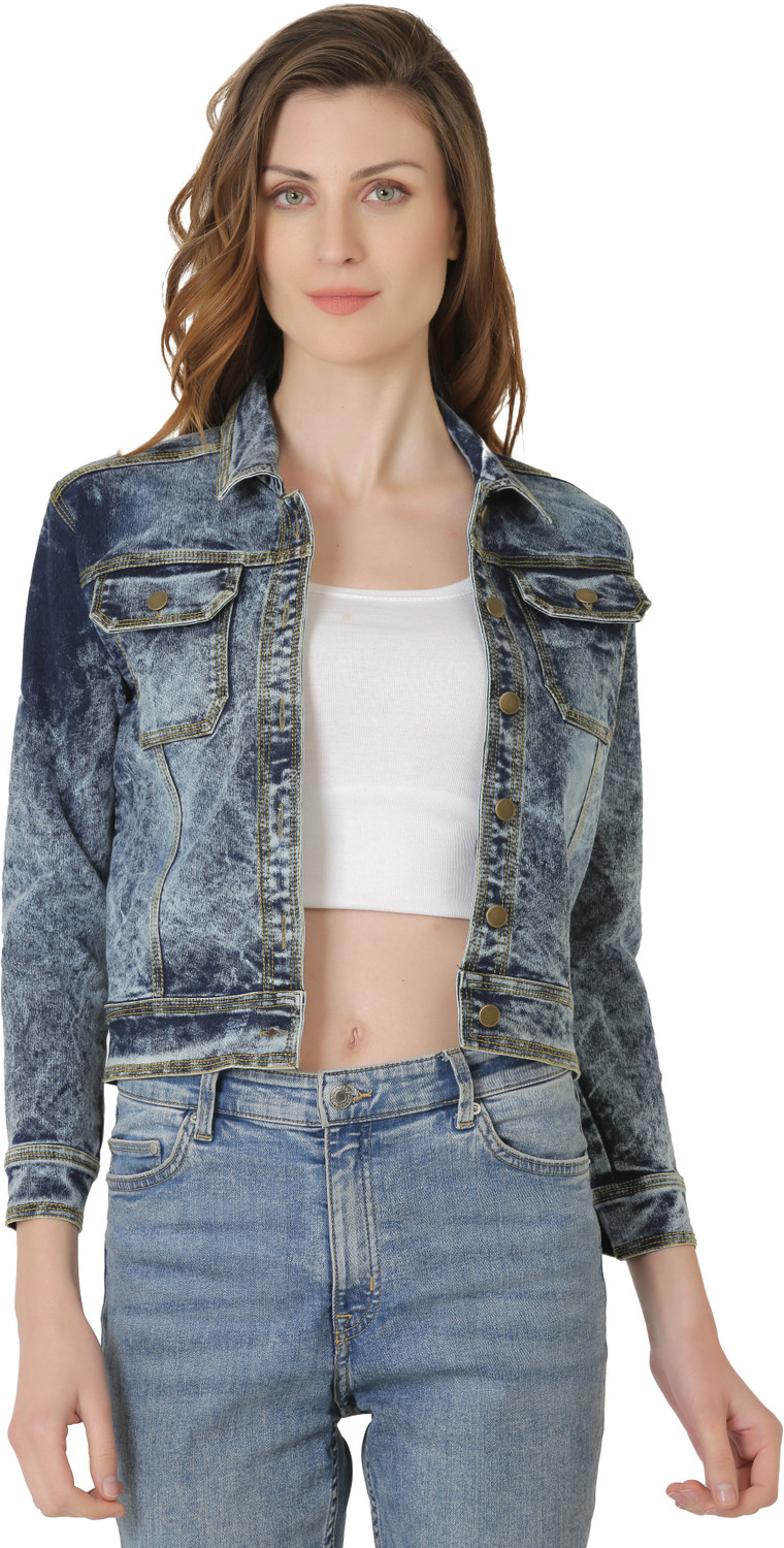 Image of SAAKAA Full Sleeve Washed Women Denim Jacket