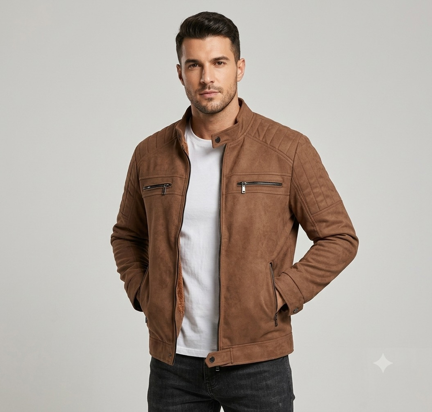 Image of GENZARTICLES Full Sleeve Solid, Self Design Men Jacket