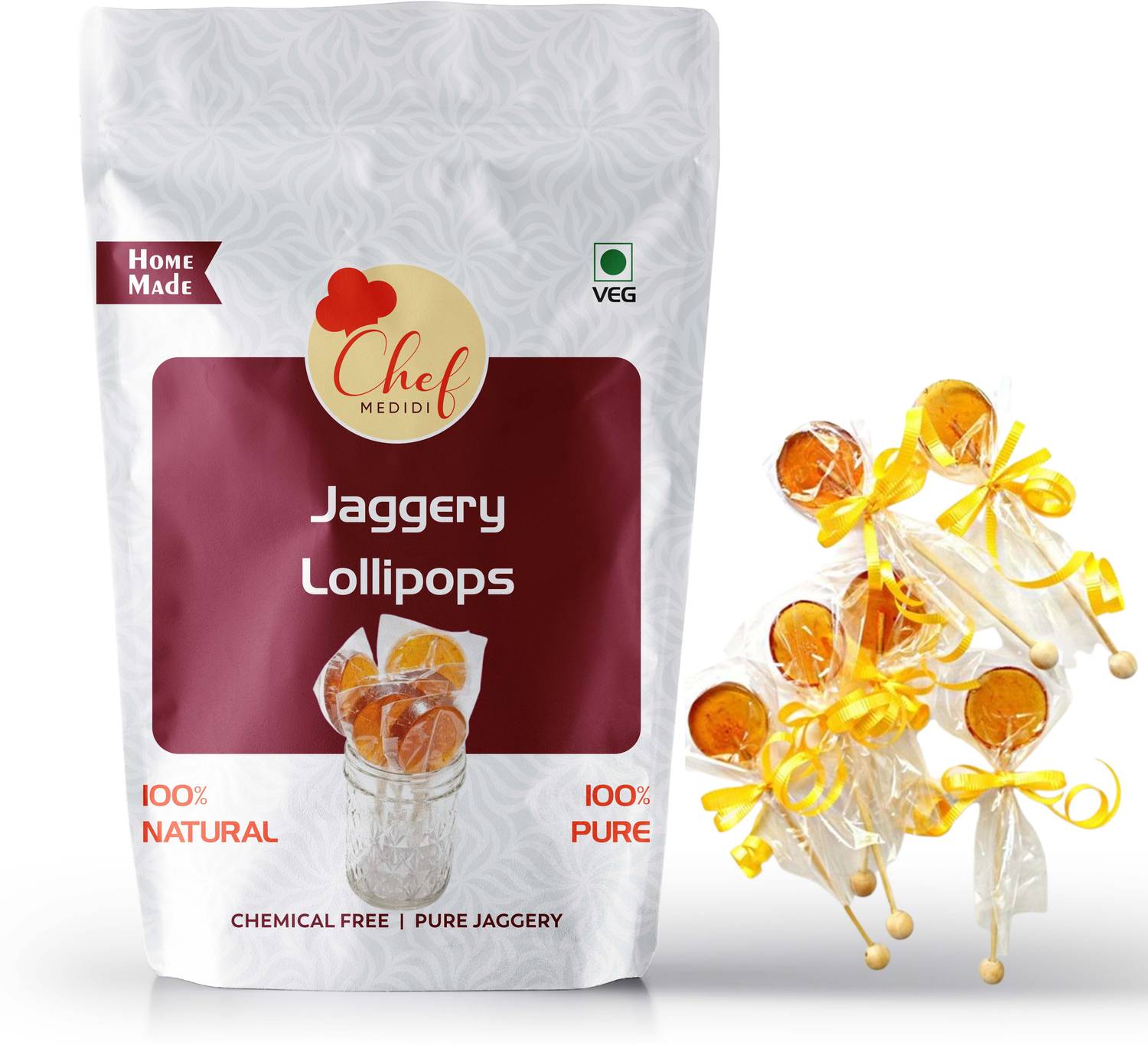 Chef Medidi Jaggery Lollipops | Chemical Free Traditional Candy | Healthy Kids Sweet -30 pc