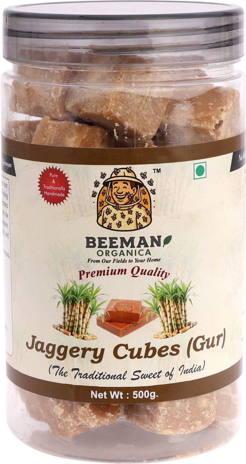 BEEMAN ORGANICA Organic Jaggery Cubes | Premium Gud 500g | Chemical Free | No added Colour Cubes Jaggery