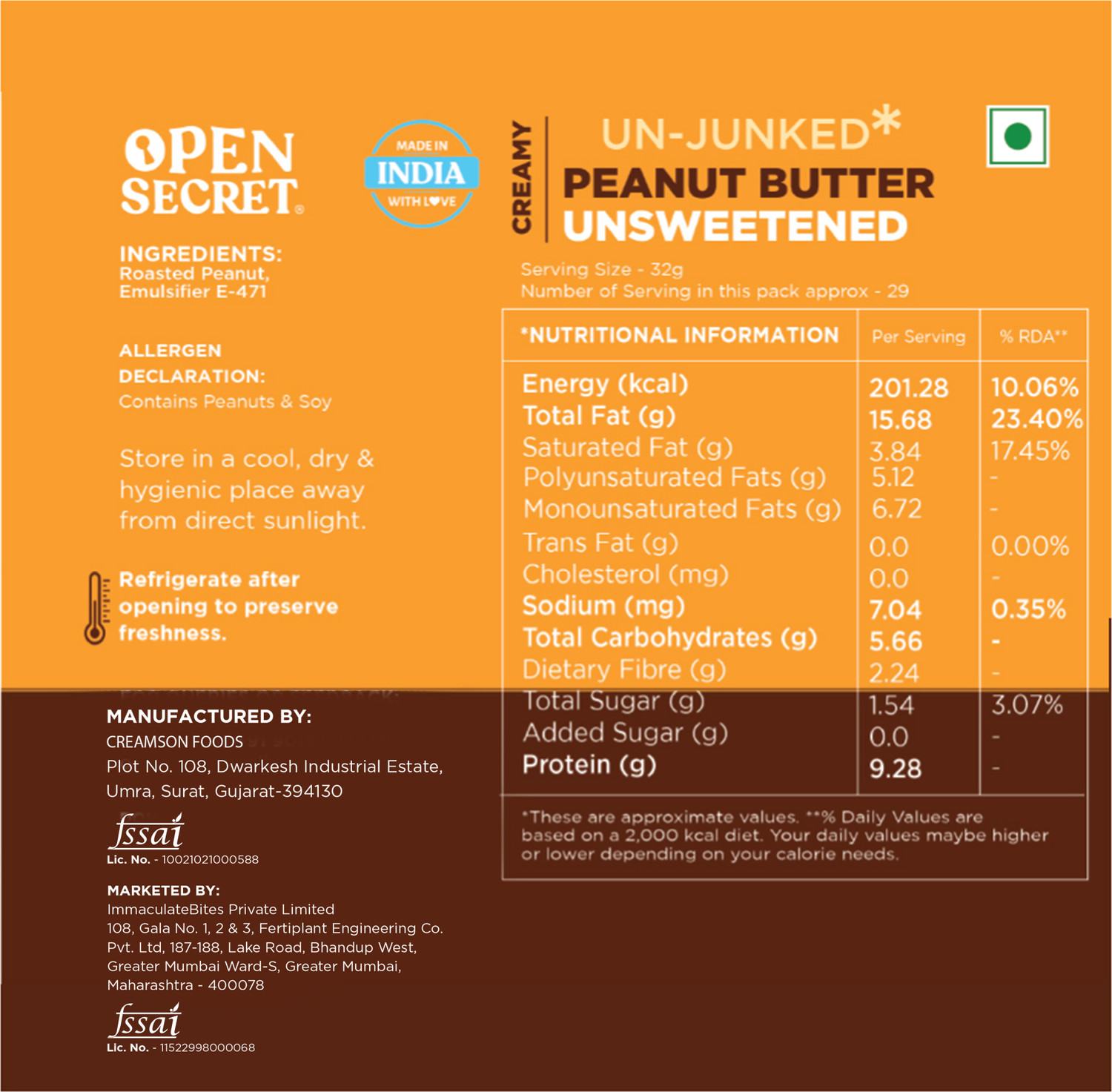 Image of OPEN SECRET Unsweetened High Protein Creamy Peanut Butter