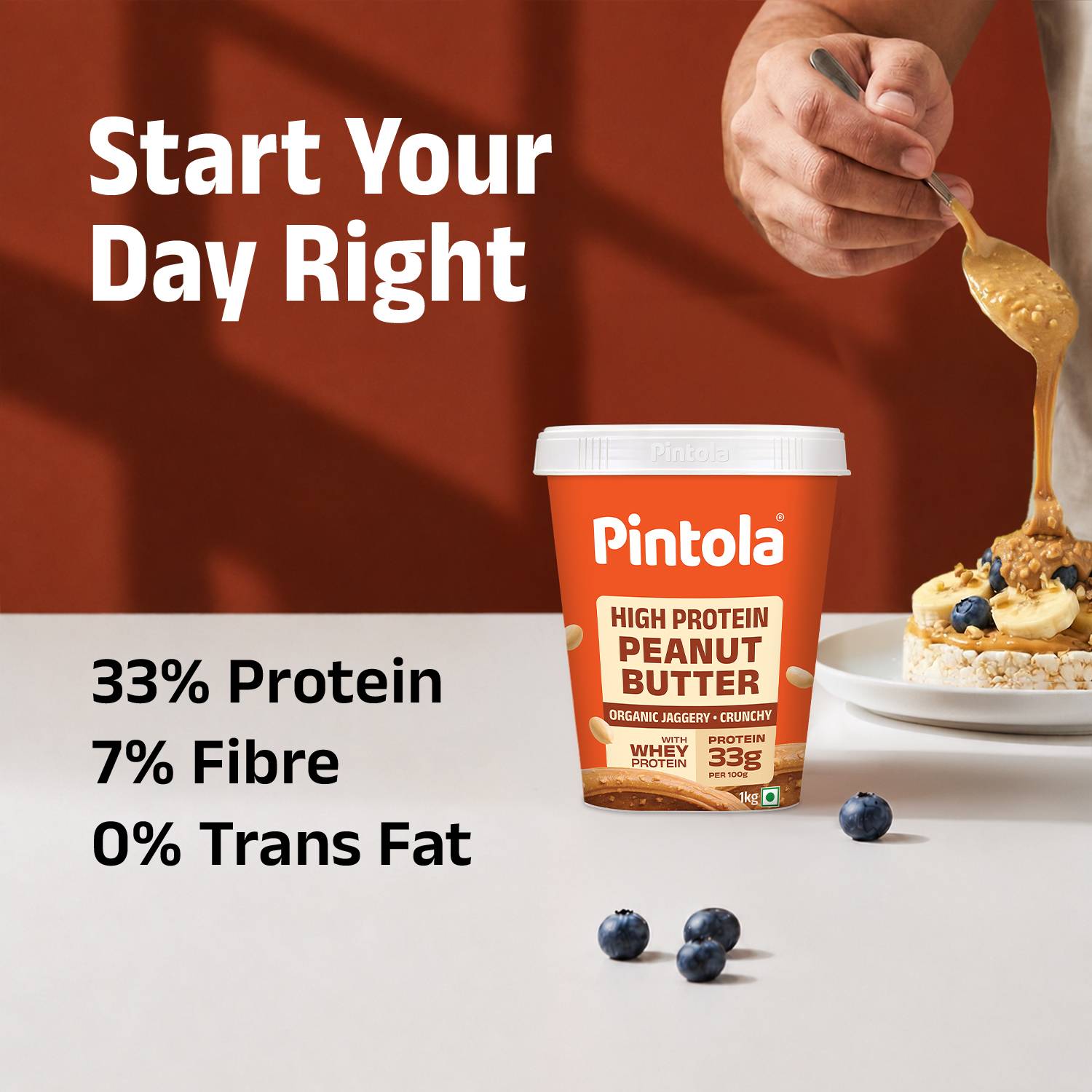 Pintola High Protein Peanut Butter (Organic Jaggery) (Crunchy) 510g - Image 3