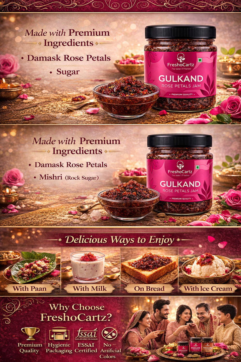 Image of FreshoCartz Organic Gulkand (Made with Rose Petals and Mishri) | Rose Petal Jam