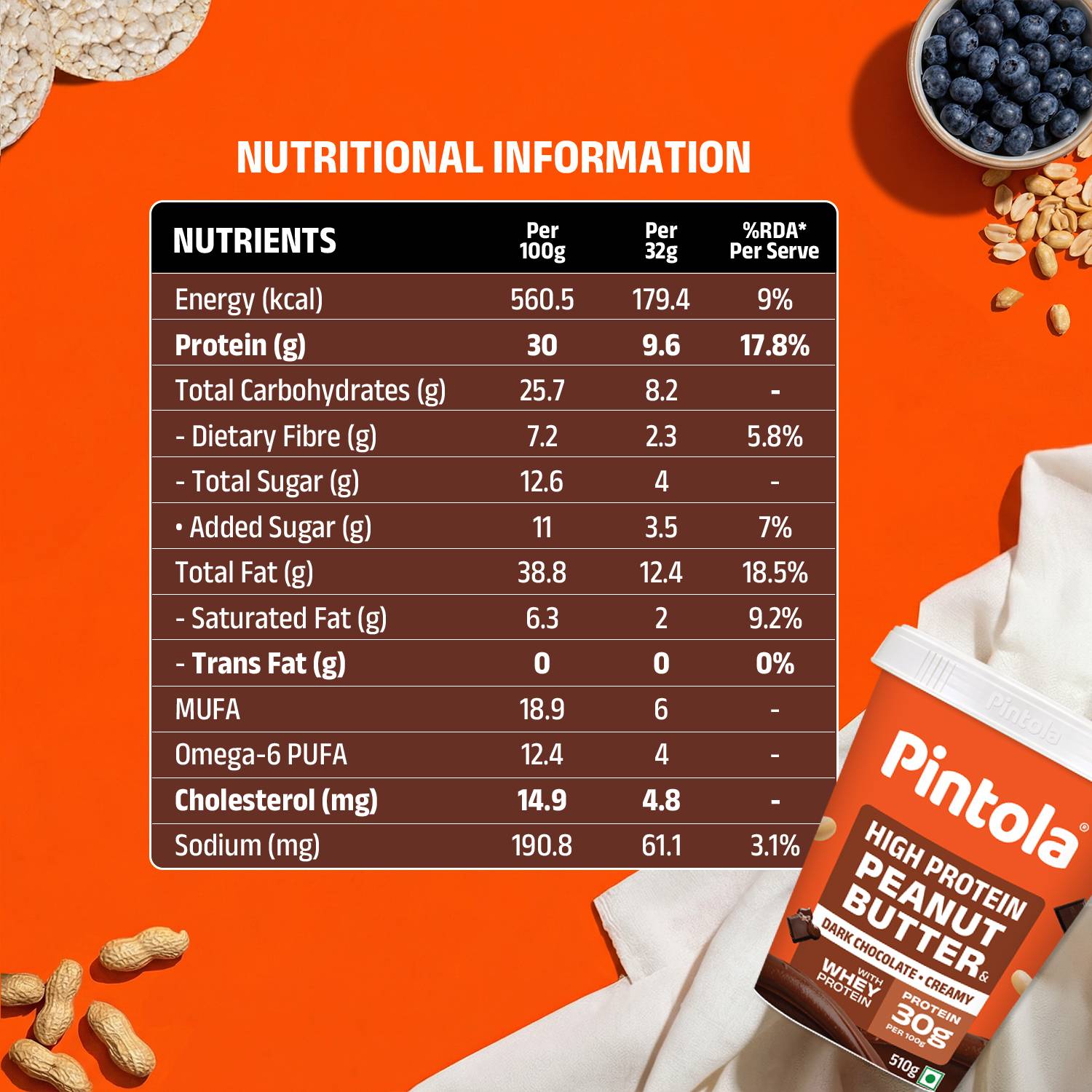 Pintola High Protein Peanut Butter Dark Chocolate (Creamy, 510g) - Image 4