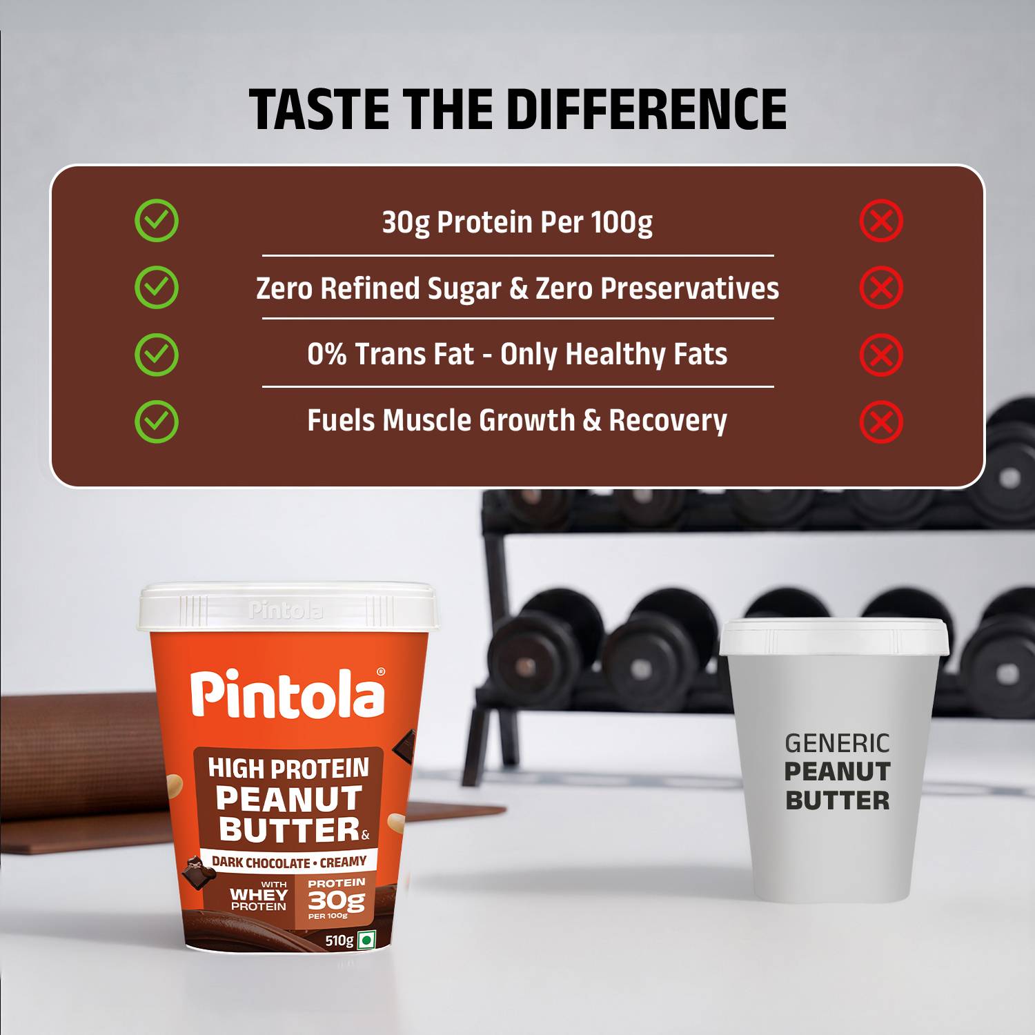 Pintola High Protein Peanut Butter Dark Chocolate (Creamy, 510g) - Image 5