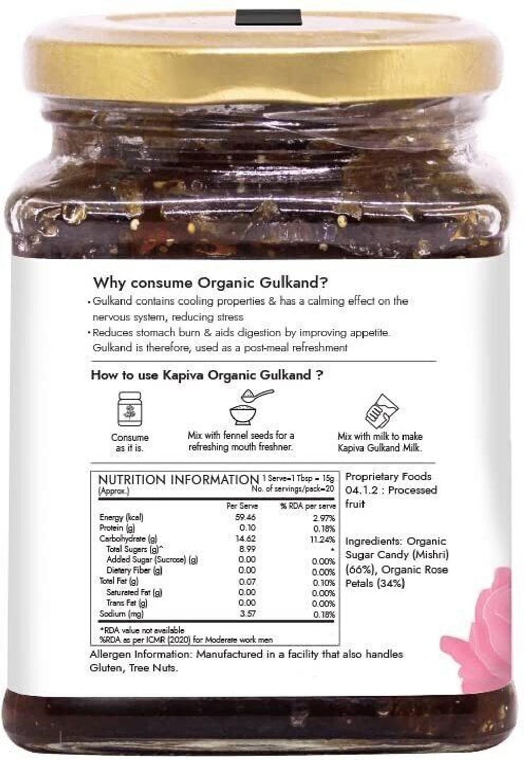 Image of Kapiva Organic Rose Gulkand Sun-Cooked with Mishri No Artificial Additives
