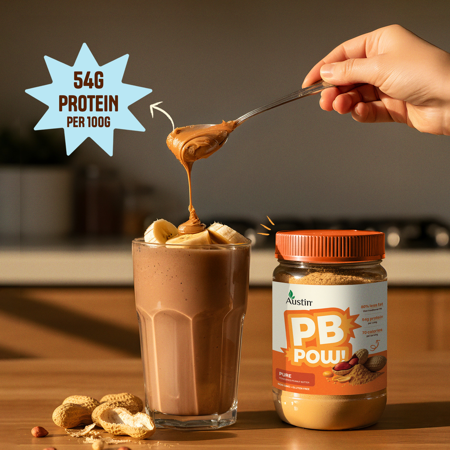 Image of PBPow Pure Peanut Butter Powder | 100% Peanuts, Unsweetened Unsalted | 458g Protein in