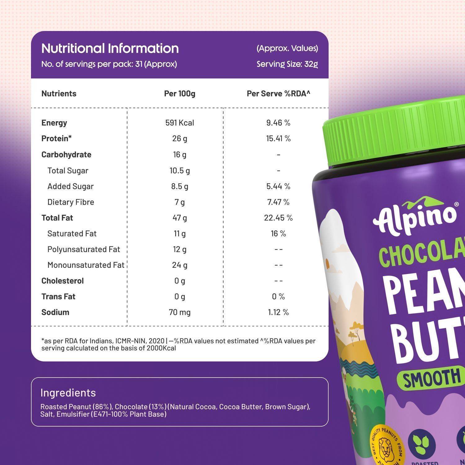 ALPINO Chocolate Peanut Butter Smooth 4 Pack of 2 · 2 kg (4 kg total) - Image 4