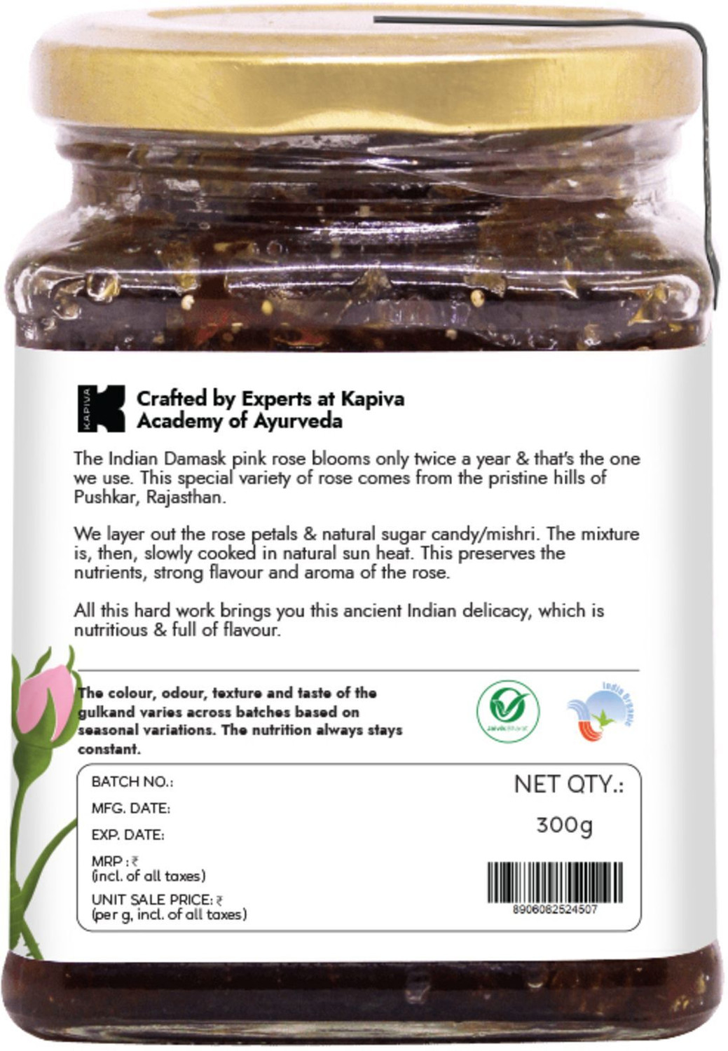 Image of Kapiva Organic Rose Gulkand Sun-Cooked with Mishri No Artificial Additives