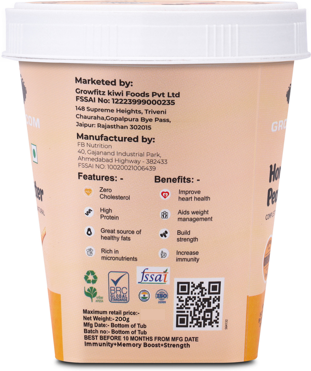 Image of Growfitz High Protein Natural Honey Peanut Butter | 21 g Protein,