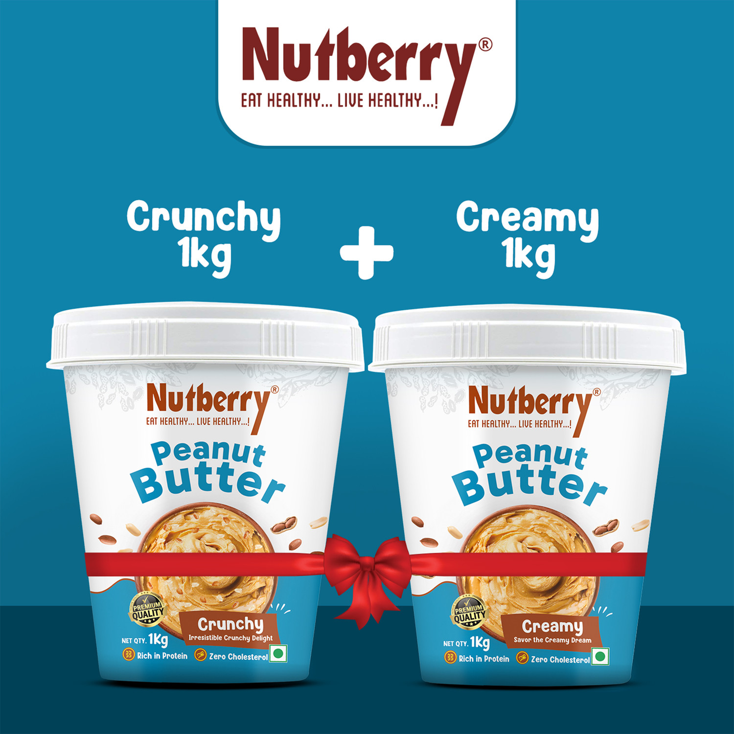 Image of Nutberry PEANUT BUTTER CRUNCHY 1KG AND CREAMY 1KG FREE COMBO