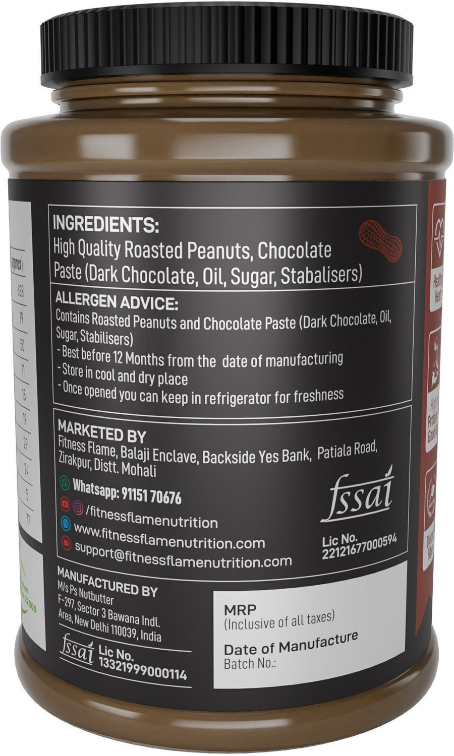 Image of Fitness Flame Natural Peanut Butter(Chocolate Creamy) | High Protein 19 G | Gluten Free |
