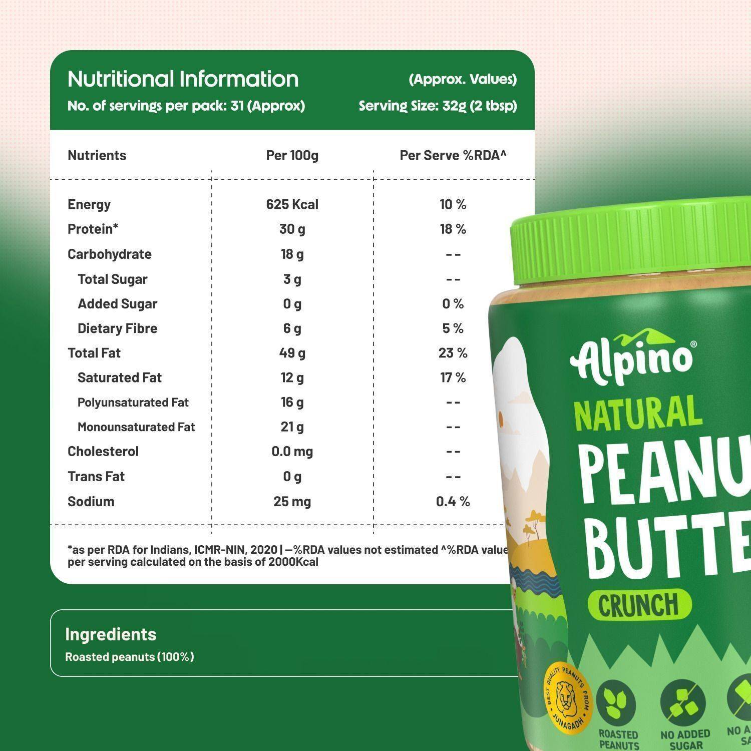 ALPINO Natural Peanut Butter Crunch Unsweetened - Image 2