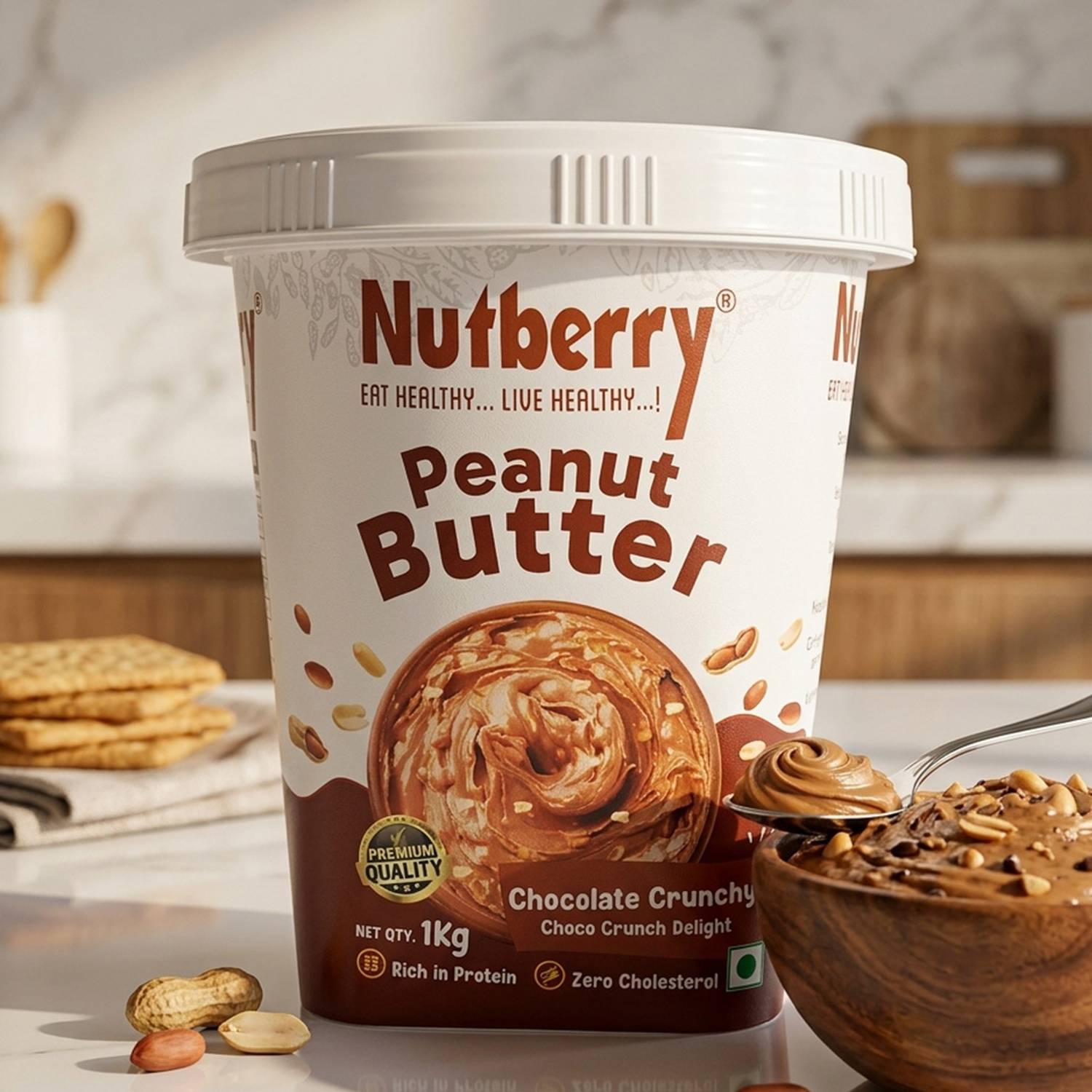 Nutberry Chocolate Crunchy Peanut Butter 1kg - Image 1