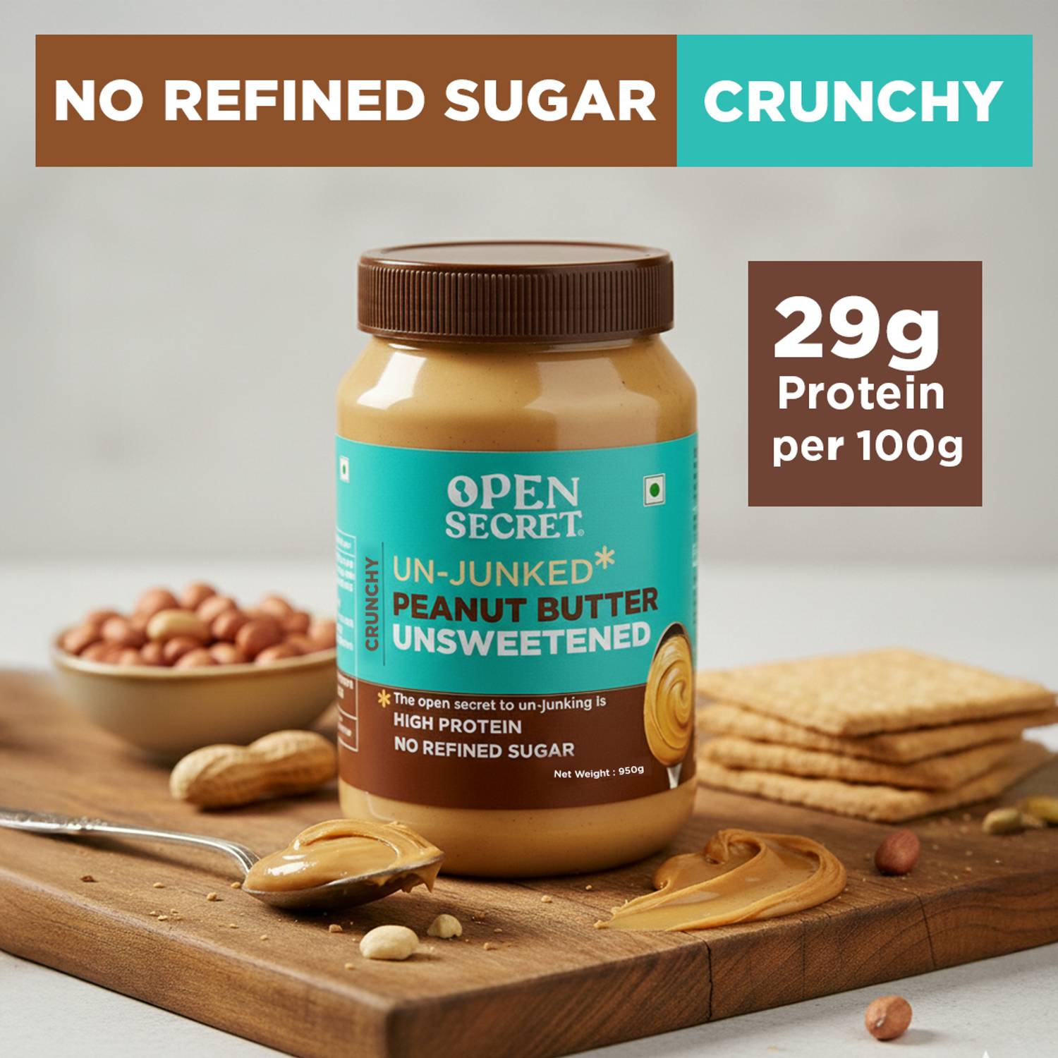 OPEN SECRET Peanut Butter-Crunchy, Unsweetened, High Protein (950
