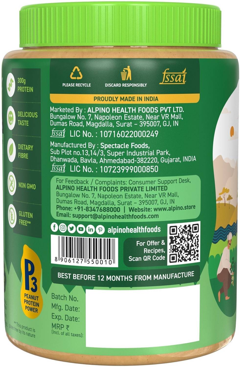 ALPINO Natural Peanut Butter Crunch Unsweetened - Image 2