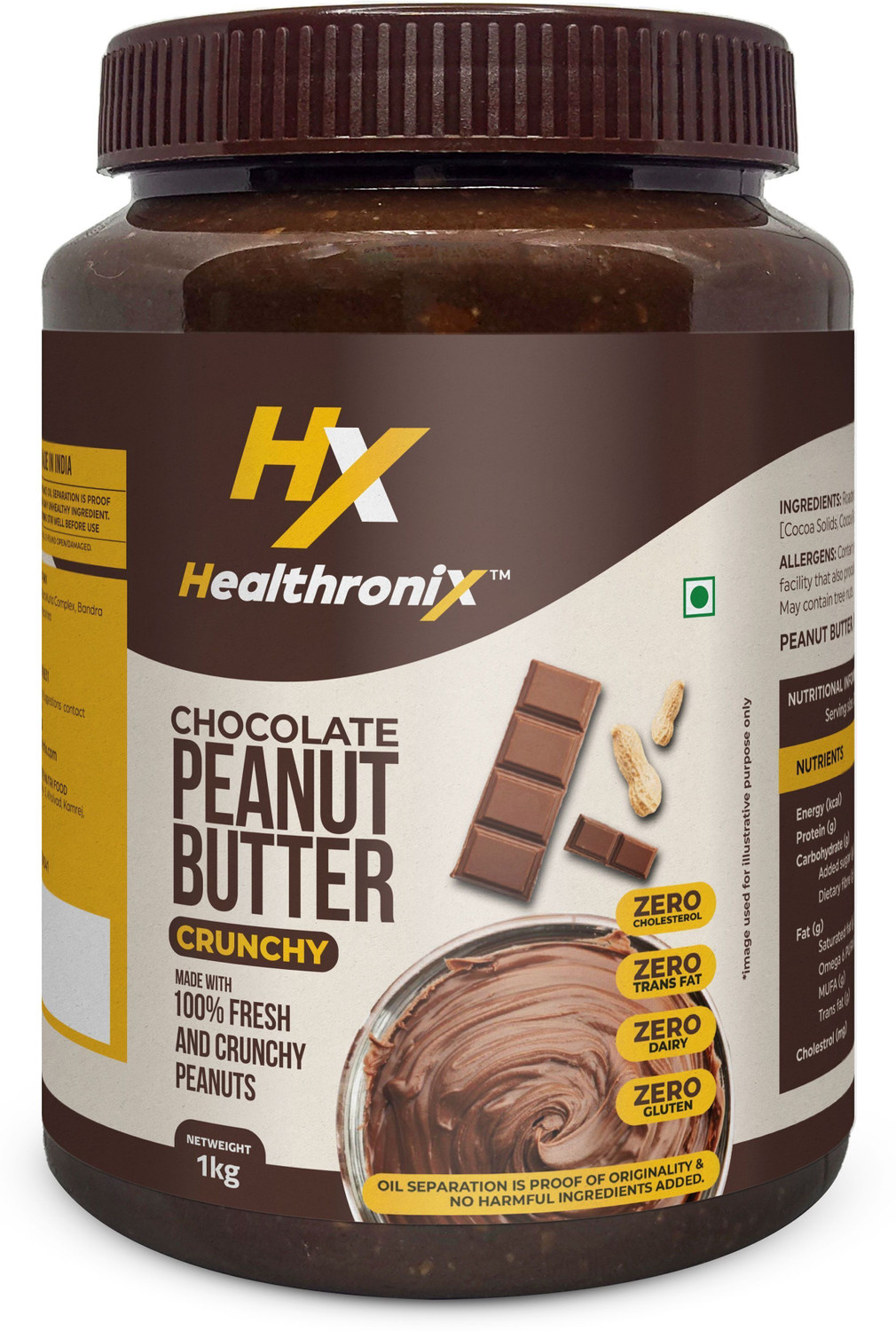 Image of Healthronix Chocolate Crunchy Peanut Butter, 1Kg