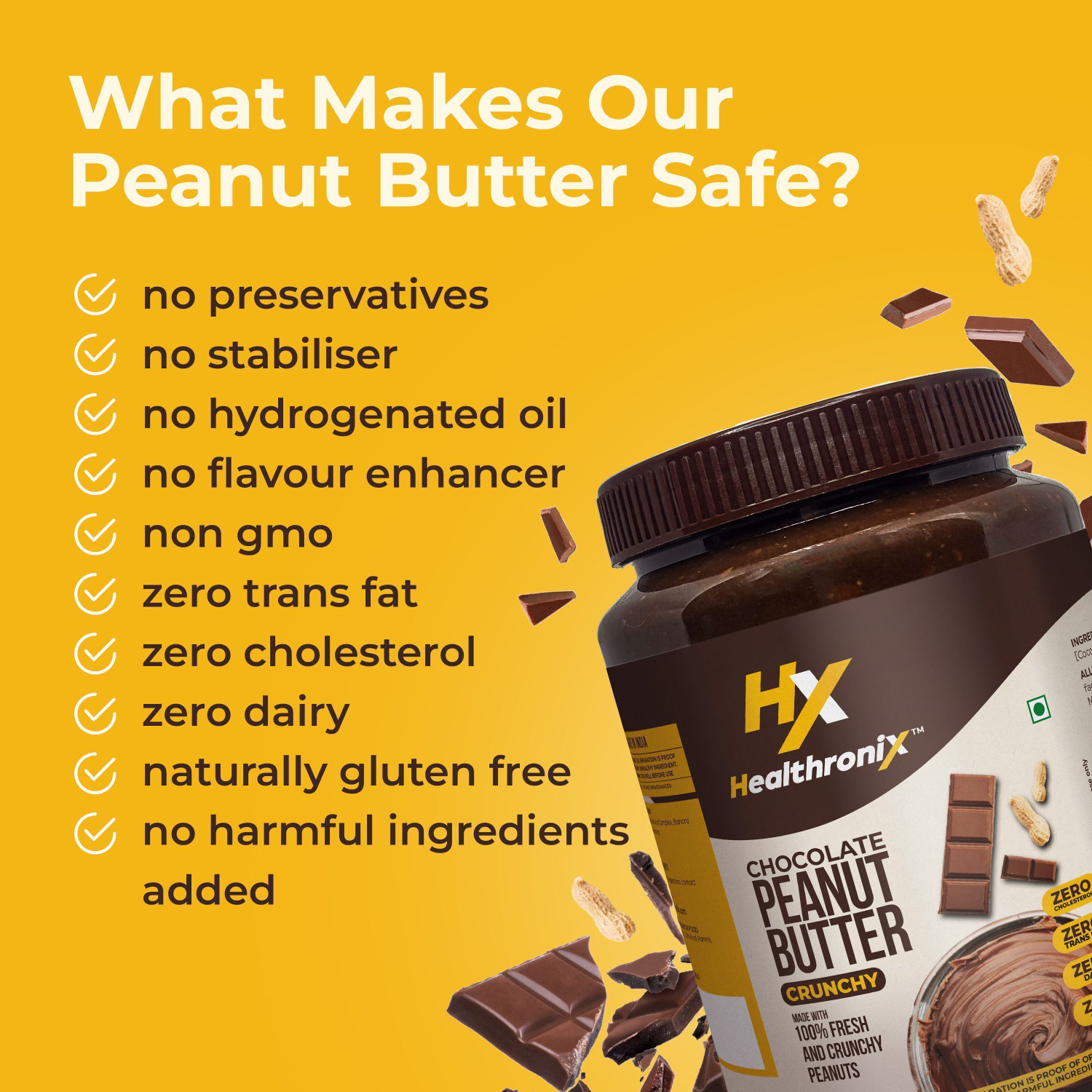 Image of Healthronix Chocolate Crunchy Peanut Butter, 1Kg