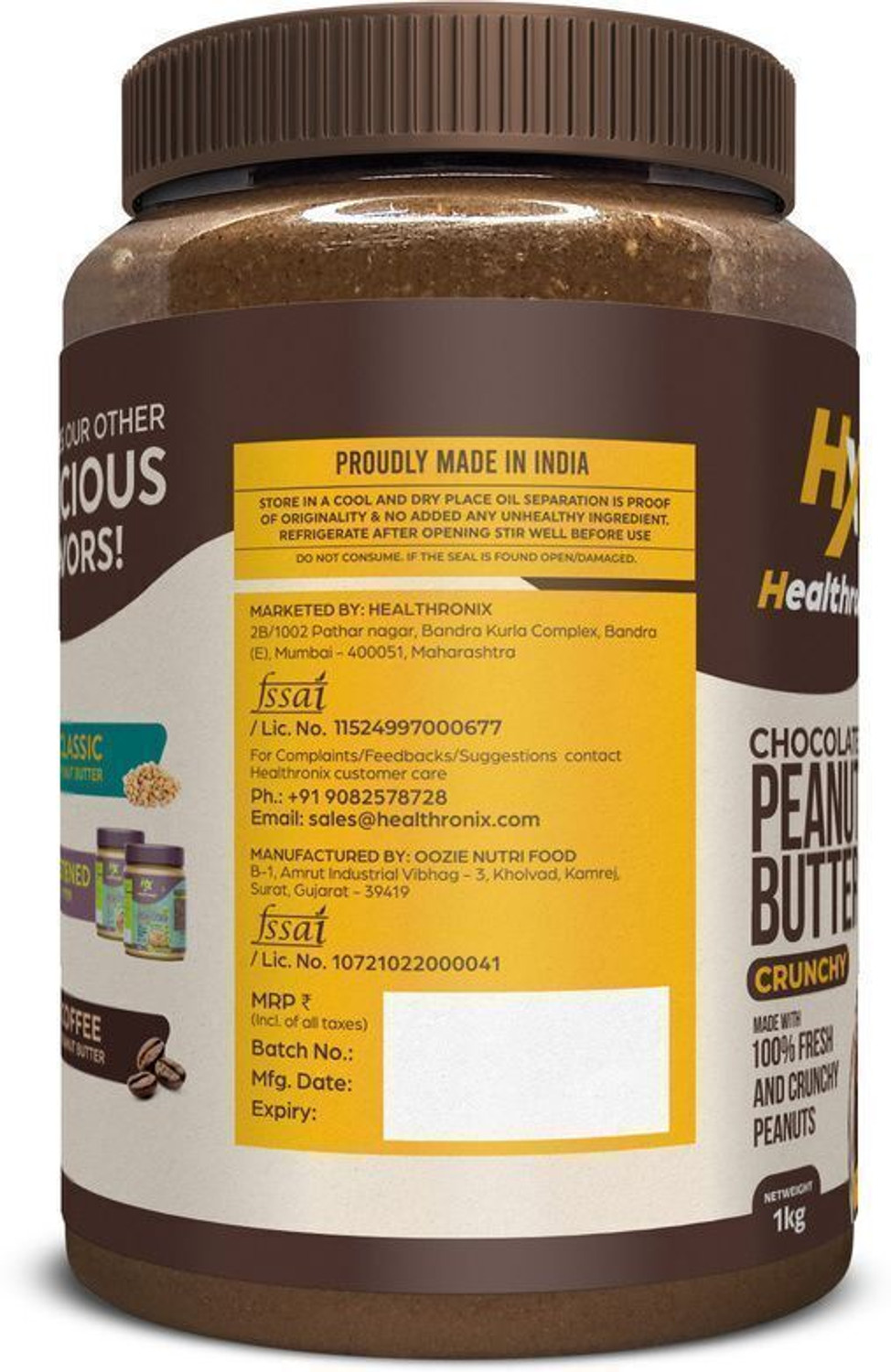 Image of Healthronix Chocolate Crunchy Peanut Butter, 1Kg